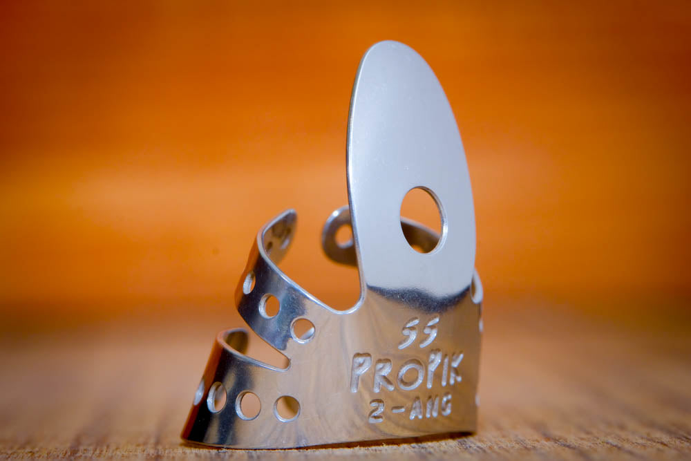 ProPik Stainless Steel Fingerpicks split wrap angled front